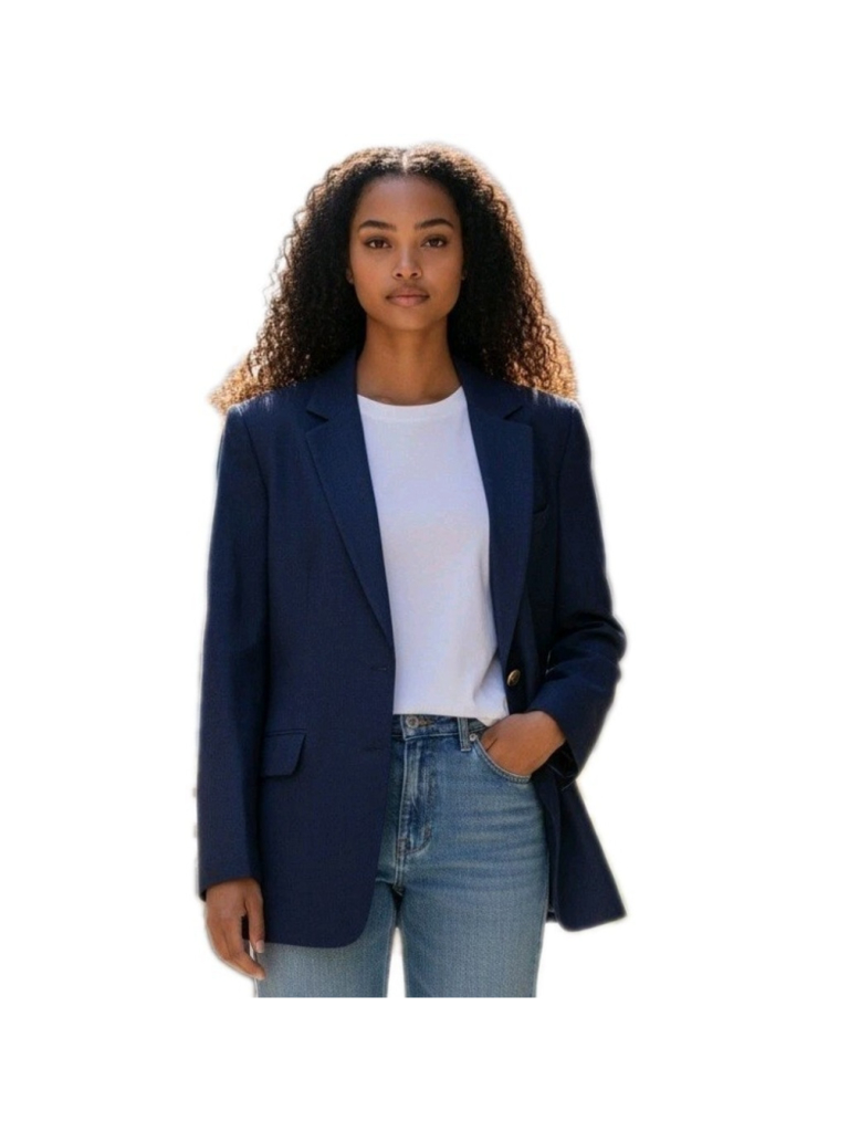 Talbots Italian Fabric 2-Button Navy Viscose Linen Blend Blazer Jacket Size 12